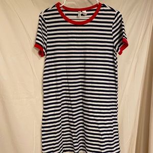 Navy, white, and red tee shirt dress